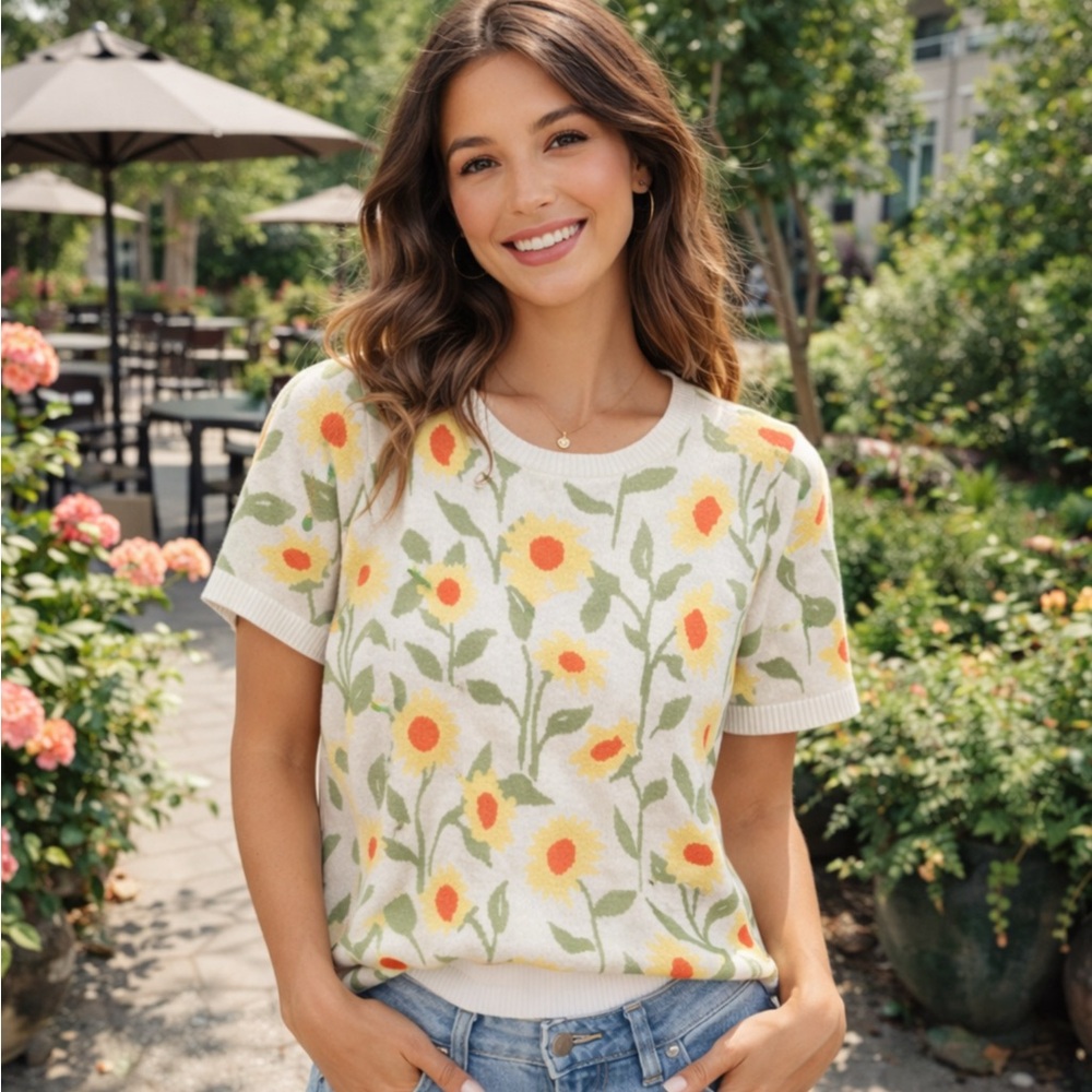 Coldwater Creek Sunflower Short Sleeve Tee